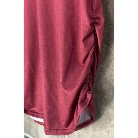 Womens V Neck Short Sleeve Cold Shoulder Cutouts Shirt Light Rose Burgundy, Wine - Picture 15 of 16